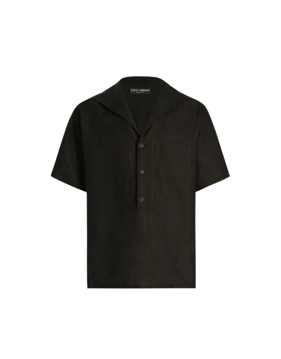 THREE-BUTTON SHORT-SLEEVED LINEN SHIRT