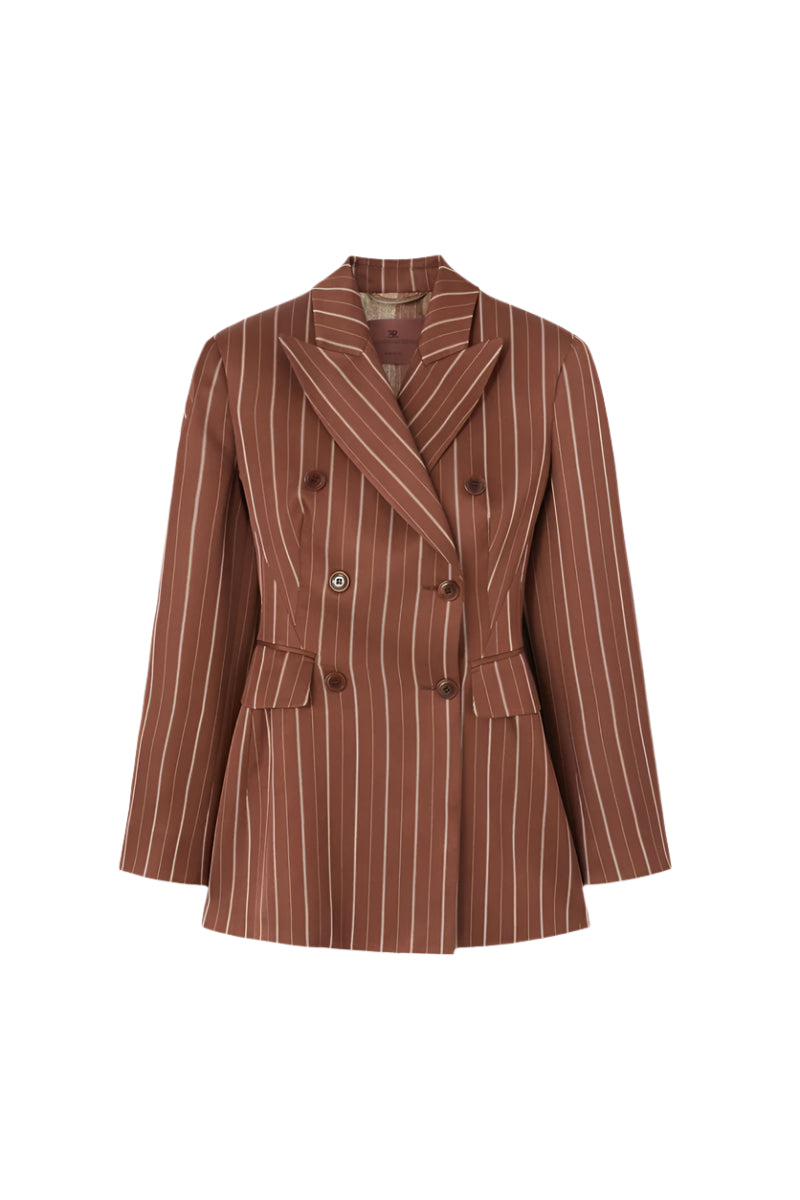 DOUBLE-BREASTED SCULPTURAL BLAZER WITH PINSTRIPE PATTERN