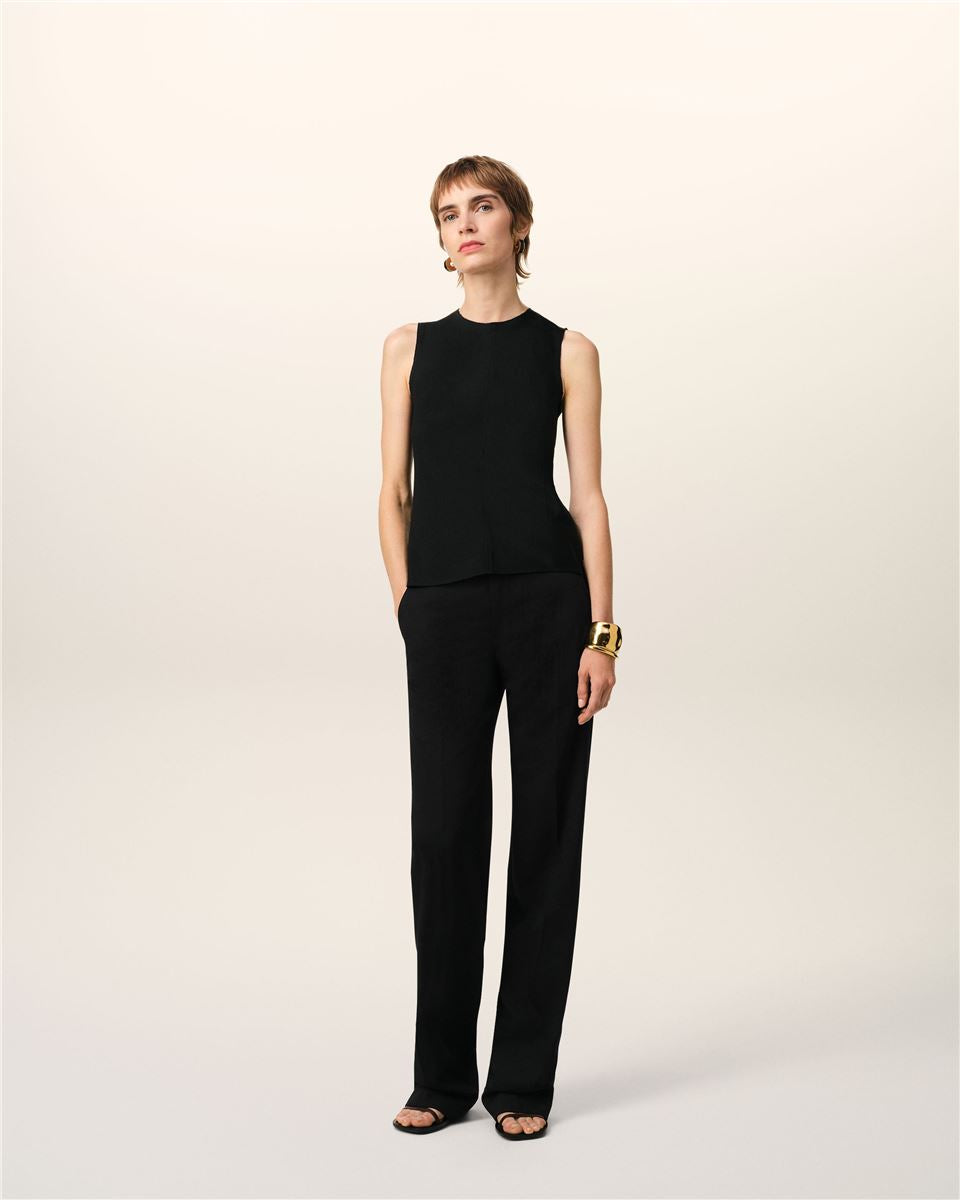 WOOL CONTRASTED STRAIGHT TROUSERS