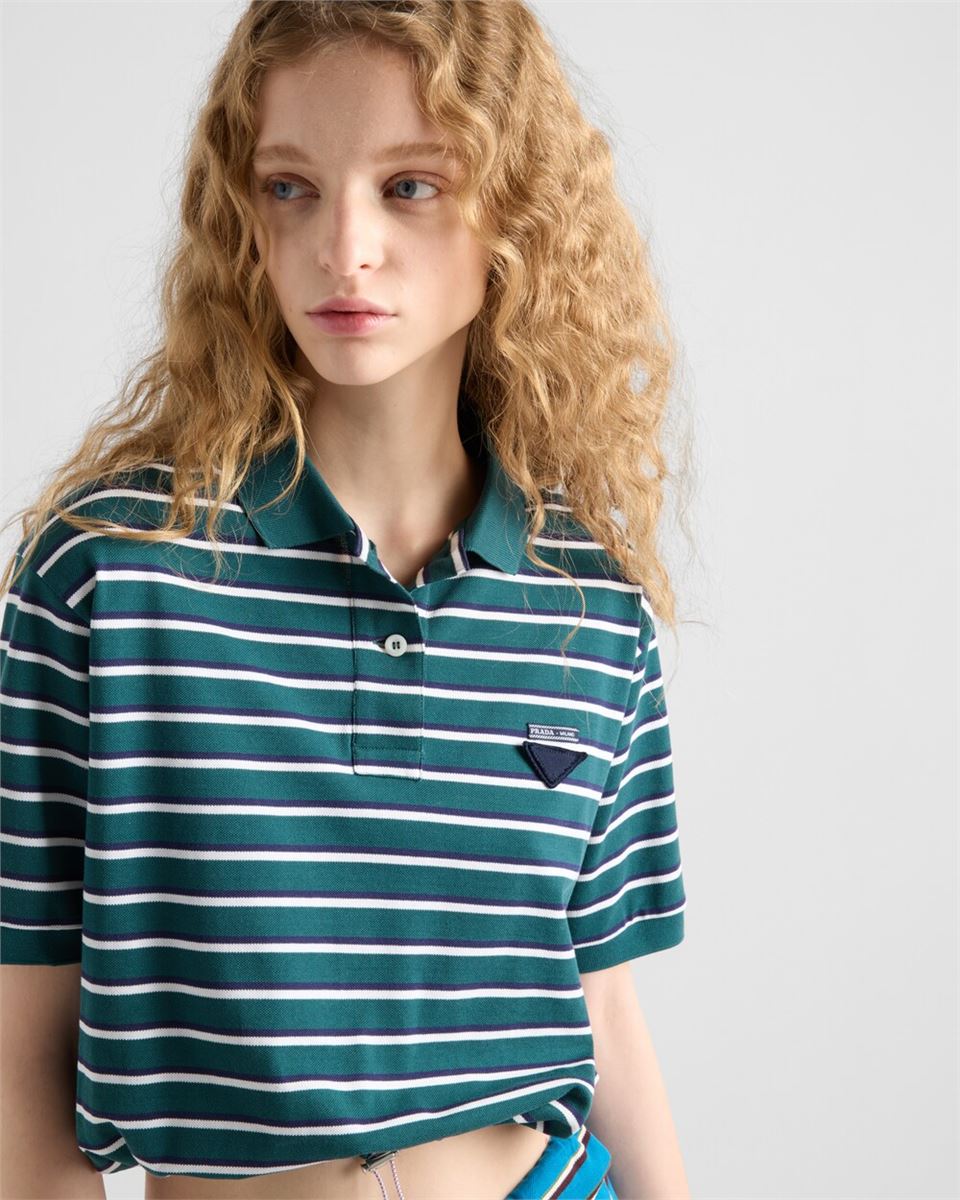 CROPPED STRIPED PIQUÉ POLO SHIRT