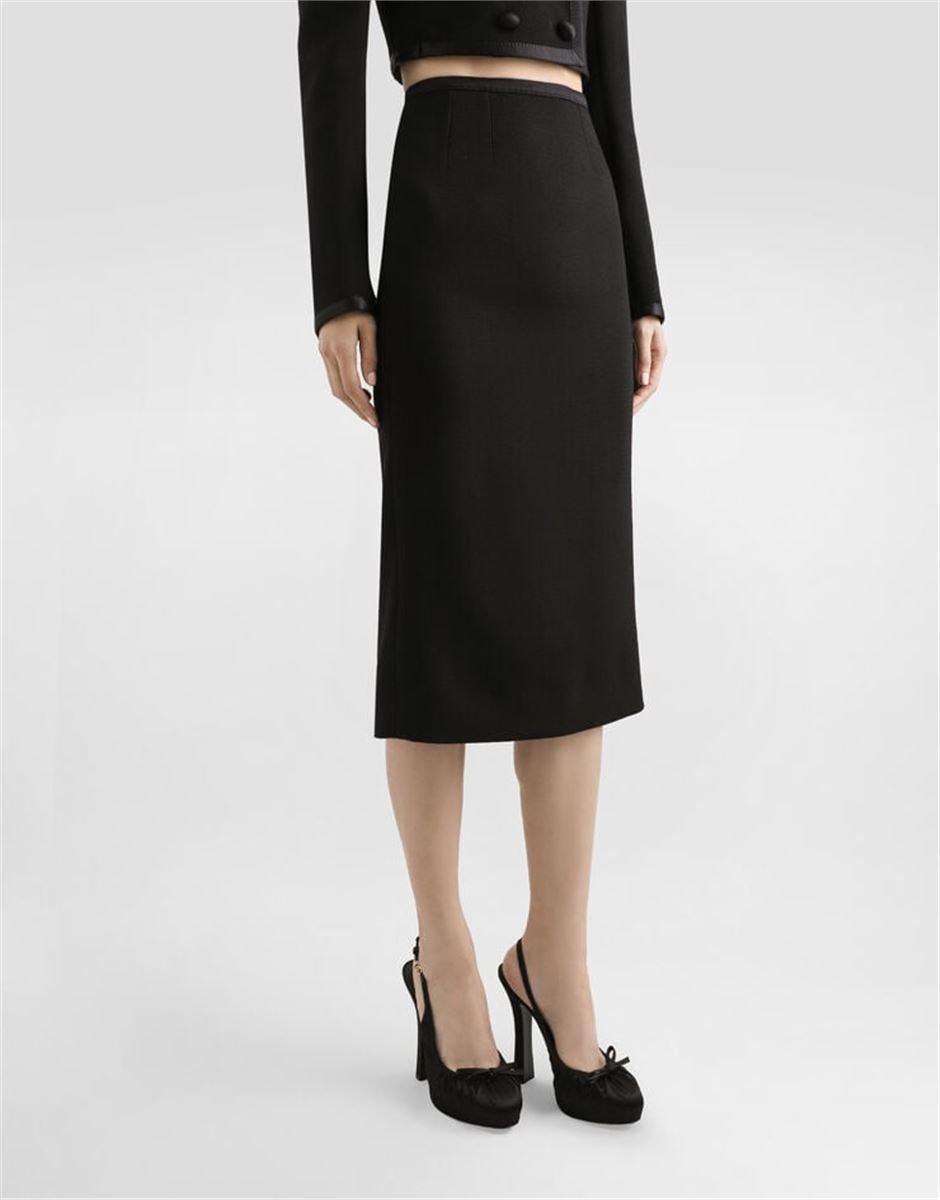 WOOL CREPE CALF-LENGTH PENCIL DRESS