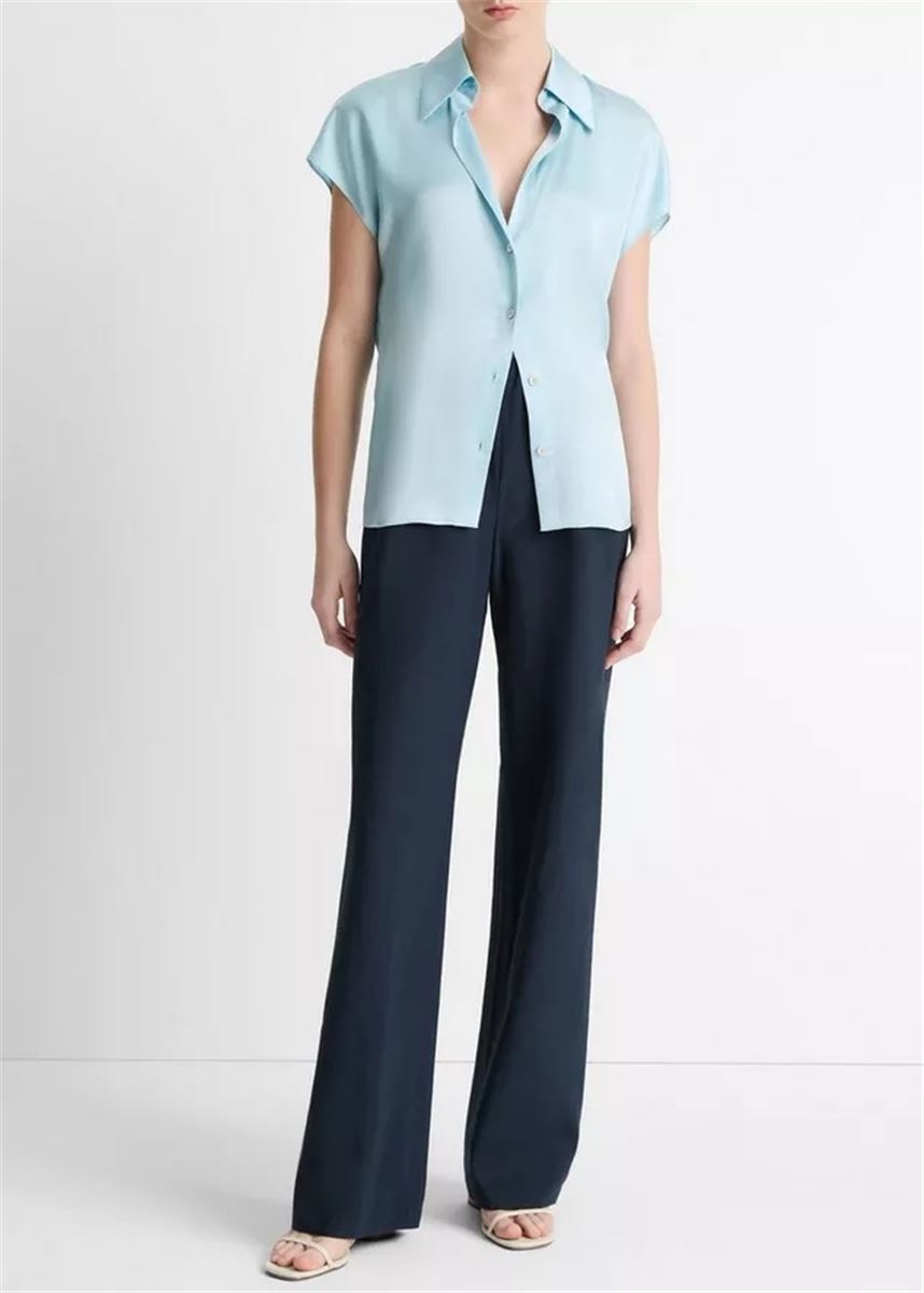 SILK CAP-SLEEVE RUCHED-BACK BLOUSE