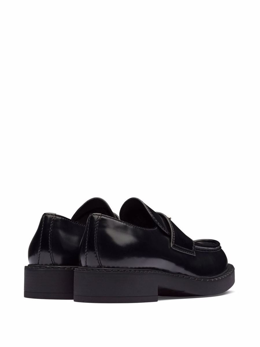 CHOCOLATE BRUSHED LEATHER LOAFERS PRADA