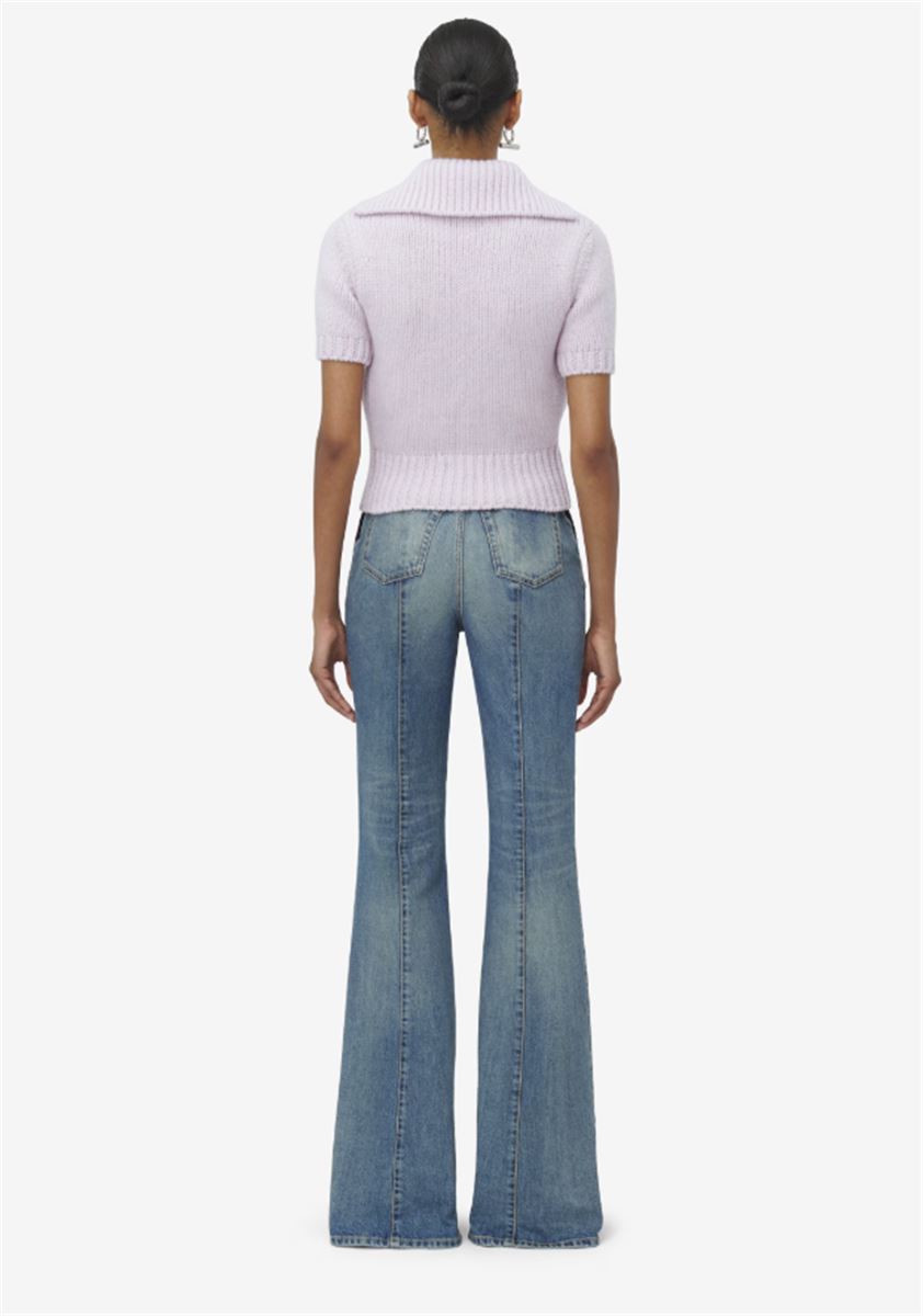 FOLD OVER WAIST JEANS IN STONE WASHED