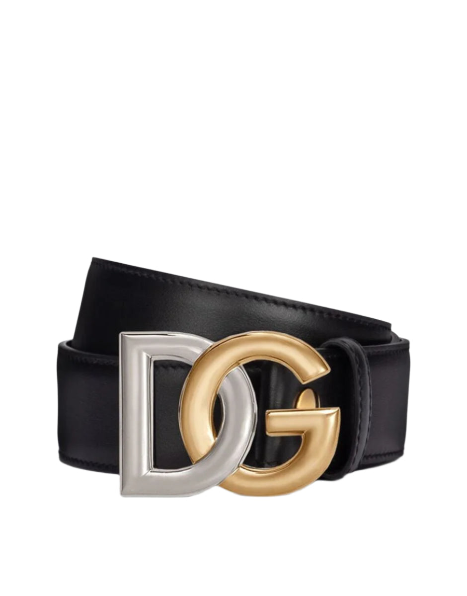 CALFSKIN BELT WITH DOUBLE-PLATED DG LOGO