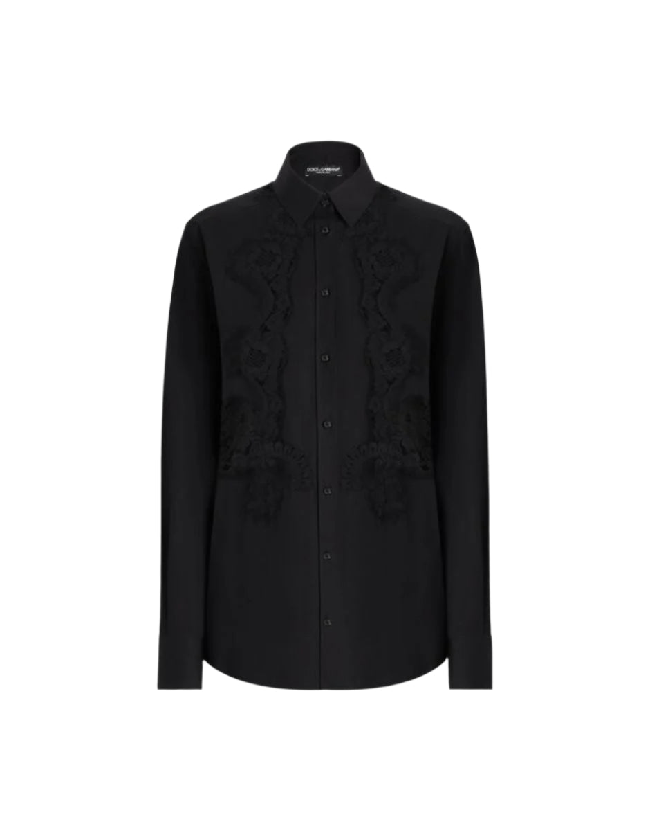 COTTON POPLIN SHIRT WITH LACE INLAY