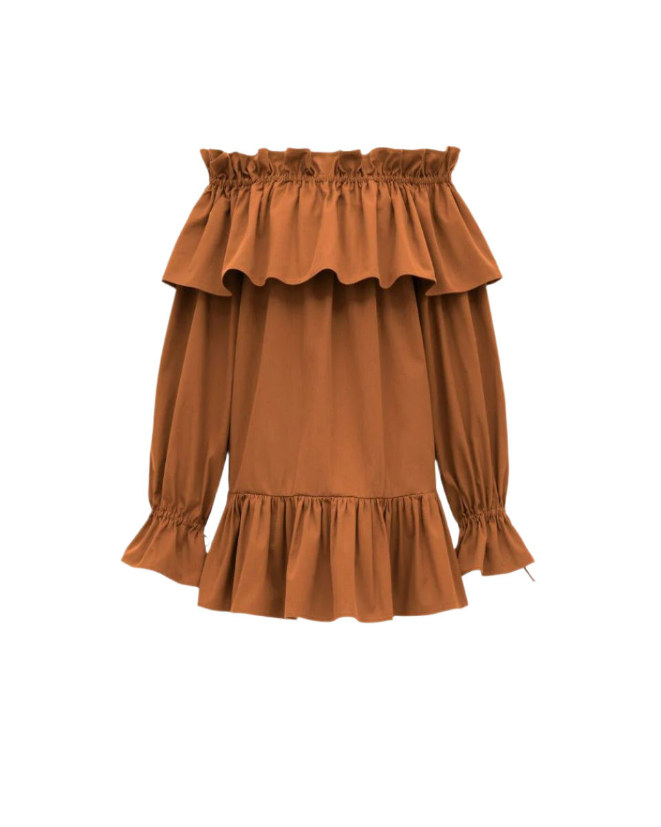 RUFFLED DRESS IN COTTON TWILL