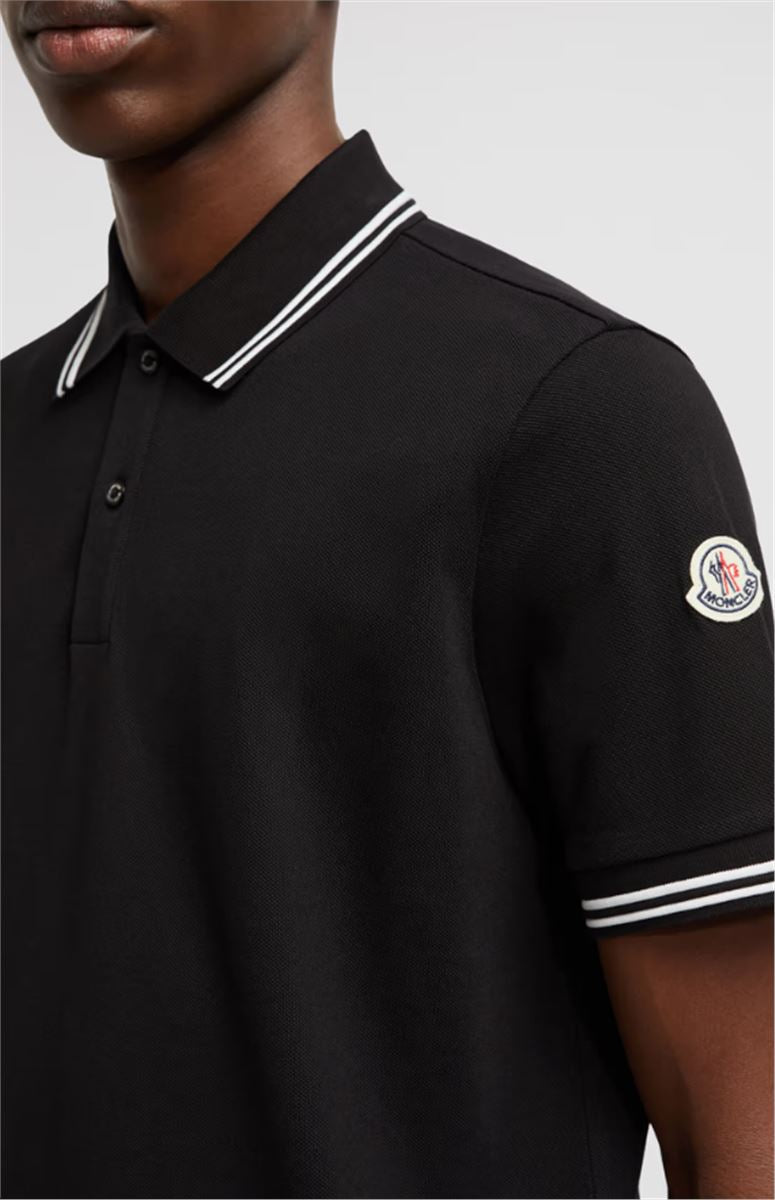 STRIPED TRIM COTTON PIQUET POLO SHIRT