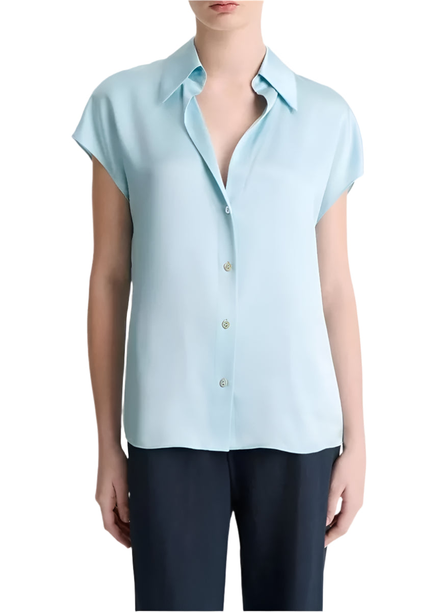 SILK CAP-SLEEVE RUCHED-BACK BLOUSE