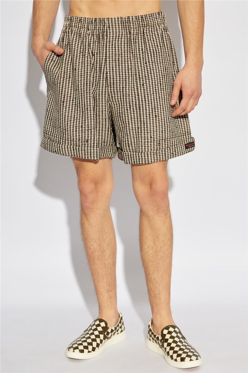 BEIGE CHECK PATTERN SHORTS