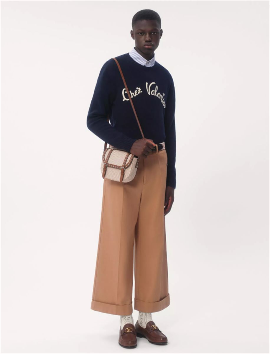 WOOL CREWNECK JUMPER WITH CHEZ VALENTINO EMBROIDERY