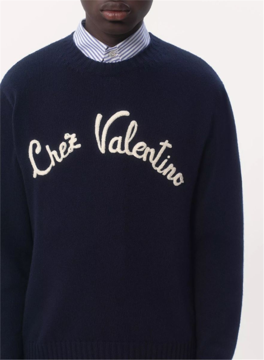 WOOL CREWNECK JUMPER WITH CHEZ VALENTINO EMBROIDERY