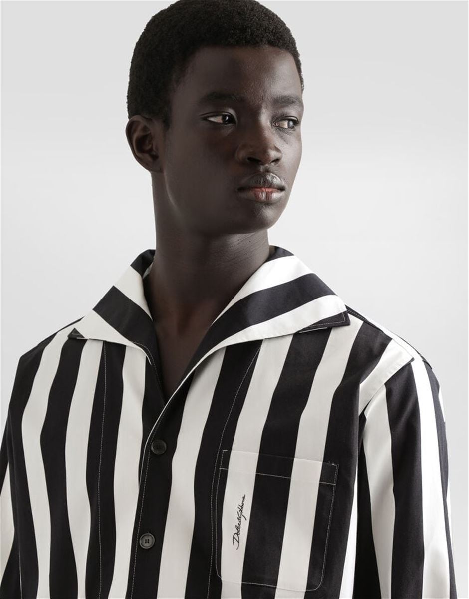 COTTON DRILL SHIRT WITH STRIPED PRINT