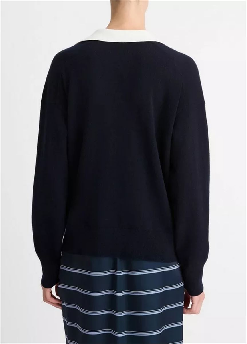 WOOL & CASHMERE-BLEND CONTRAST-COLLAR POLO SWEATER