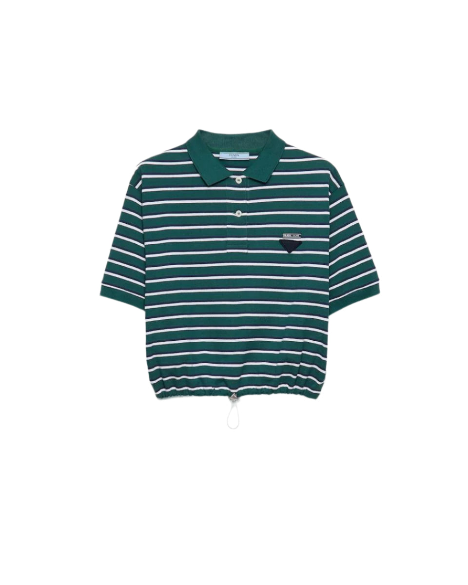 CROPPED STRIPED PIQUÉ POLO SHIRT