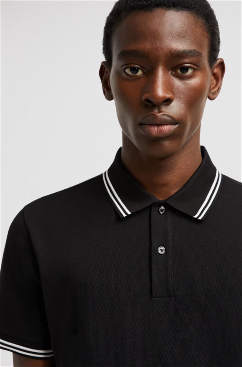 STRIPED TRIM COTTON PIQUET POLO SHIRT