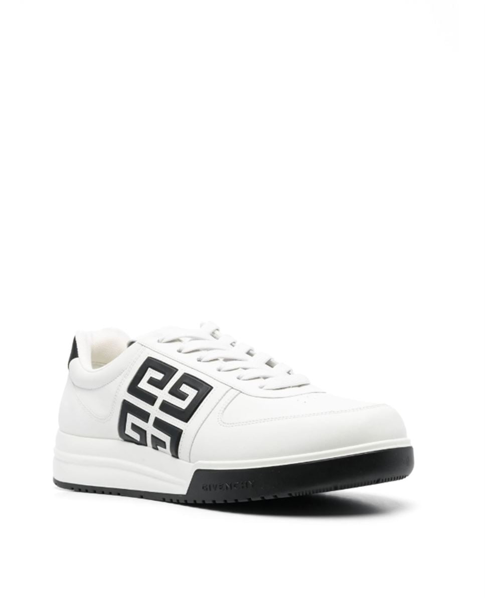 CONTRASTING-LOGO LEATHER SNEAKERS