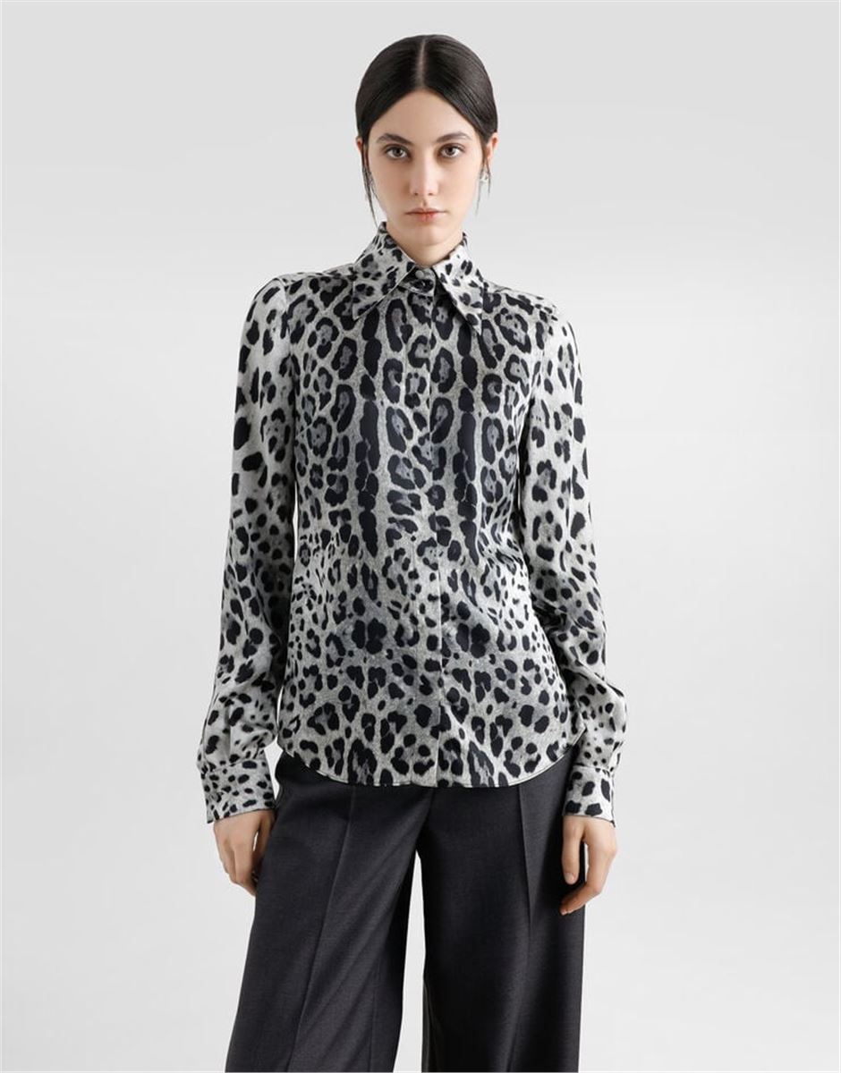 LEOPARD-PRINT SILK SATIN SHIRT