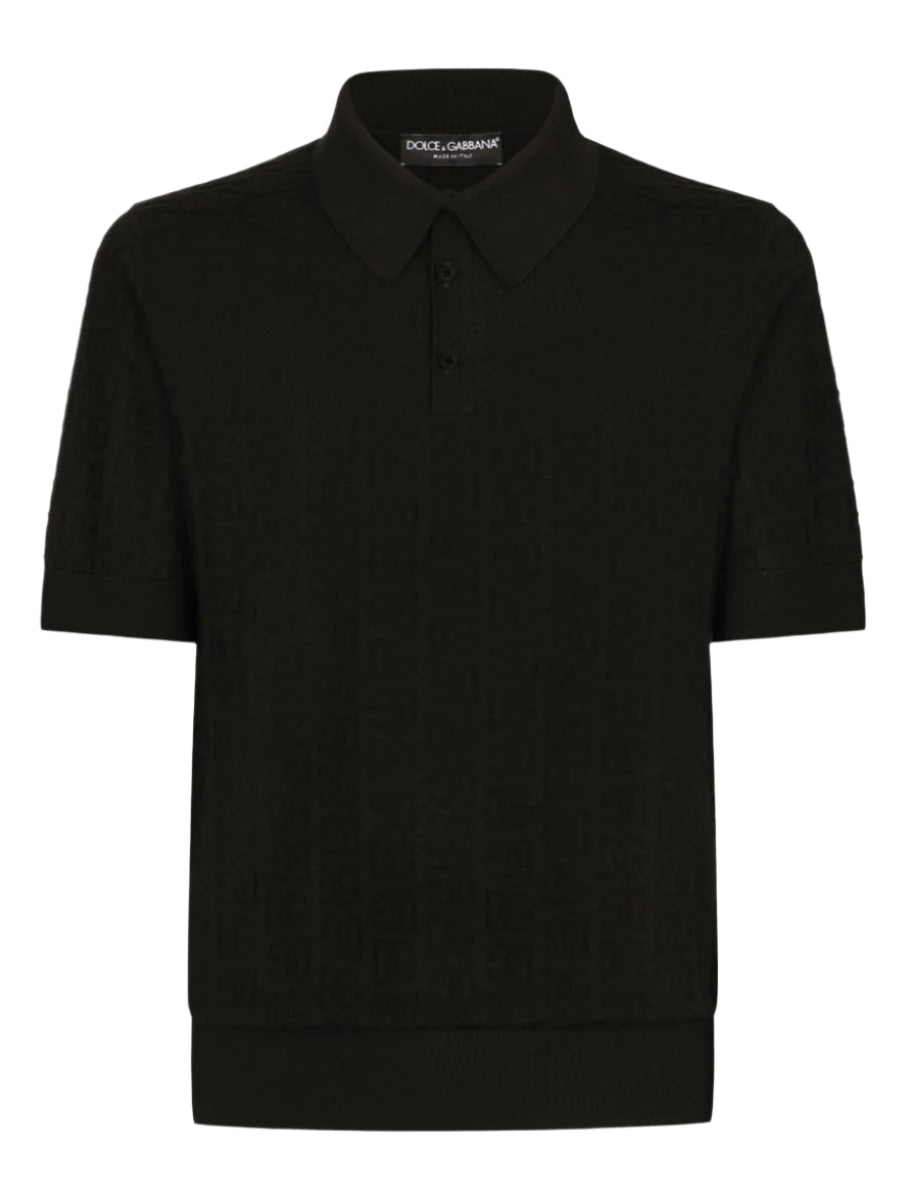 MONOGRAM-JACQUARD SILK POLO SHIRT