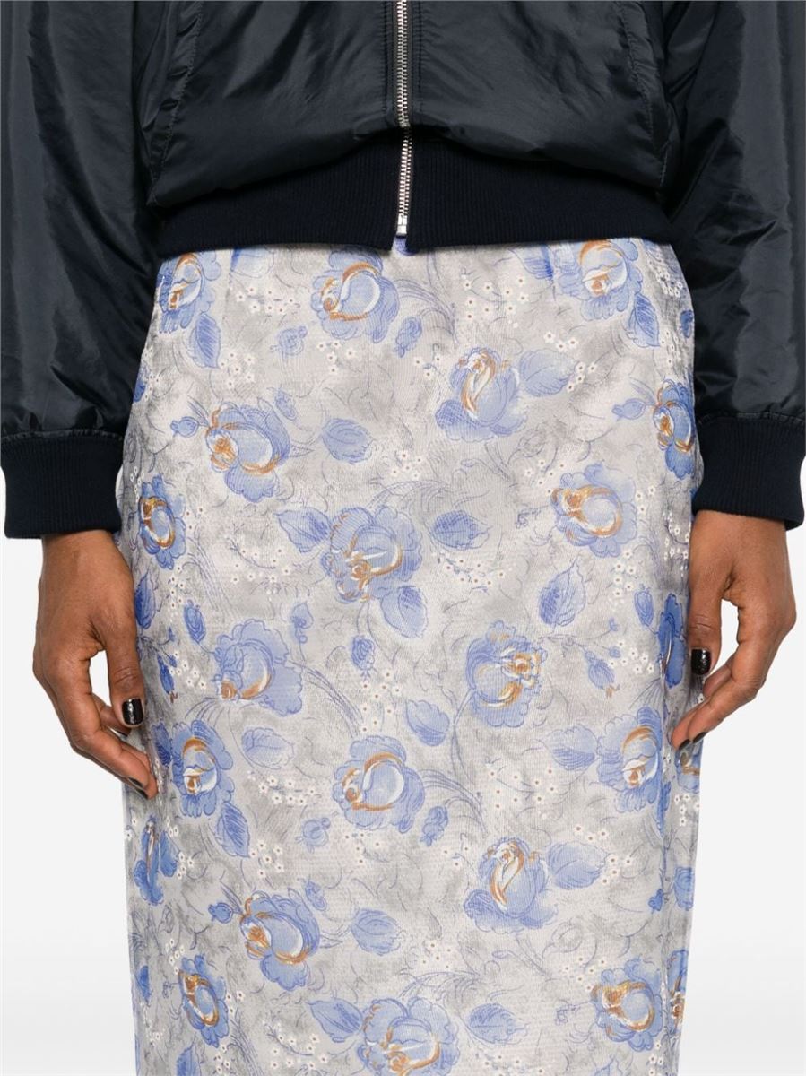 FLORAL-PRINT SHEER PENCIL SKIRT PRADA