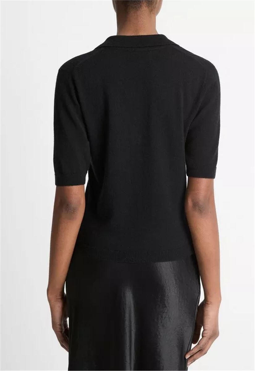 CASHMERE-SILK SHORT-SLEEVE POLO SWEATER