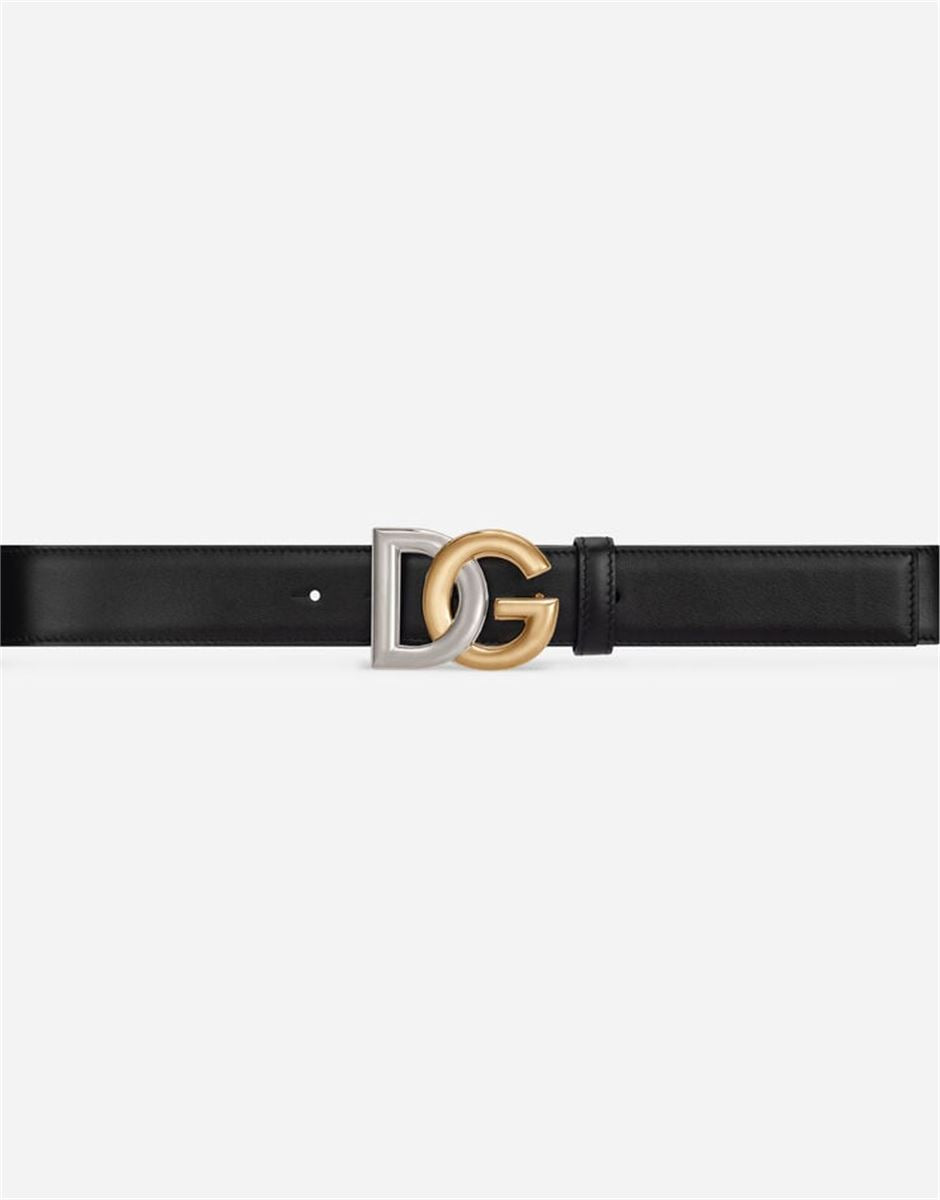 CALFSKIN BELT WITH DOUBLE-PLATED DG LOGO