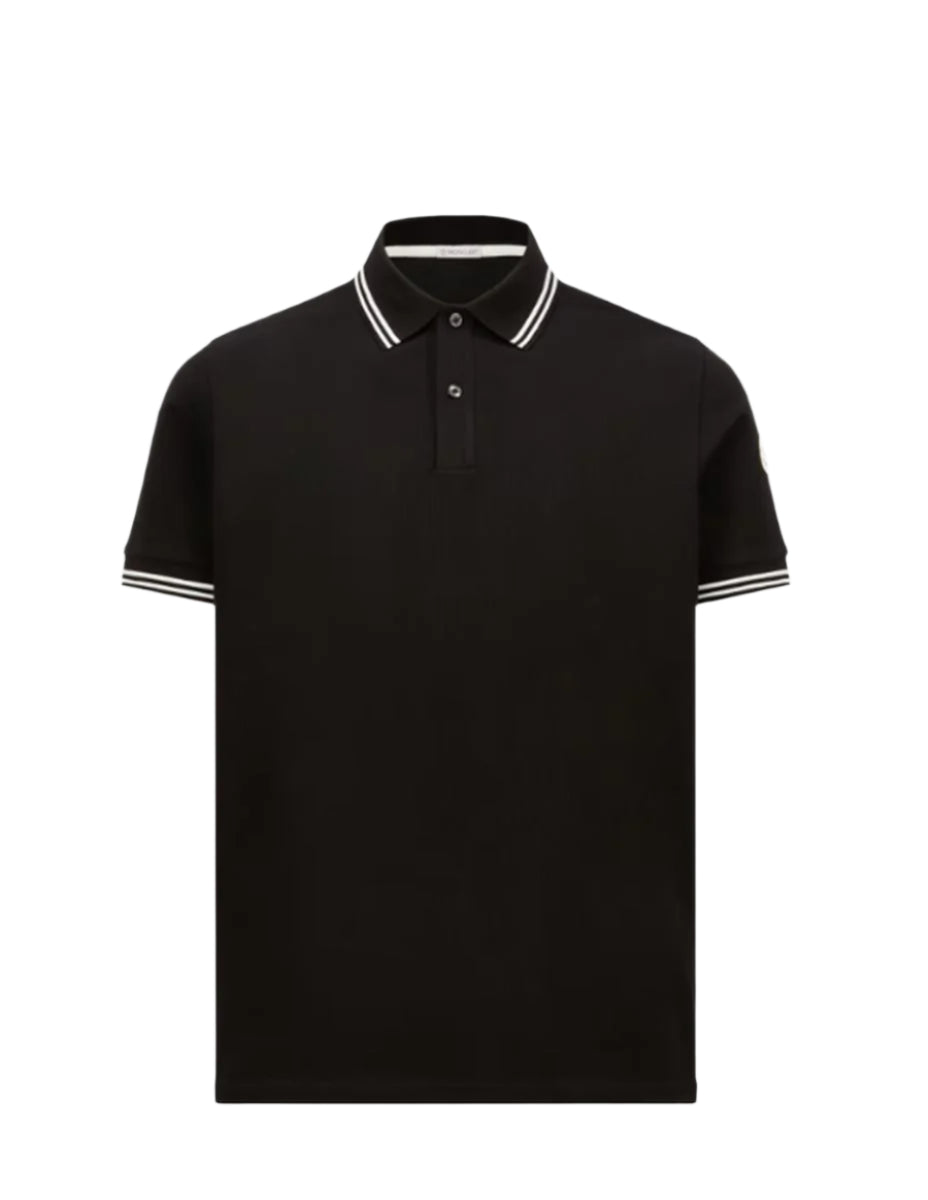 STRIPED TRIM COTTON PIQUET POLO SHIRT