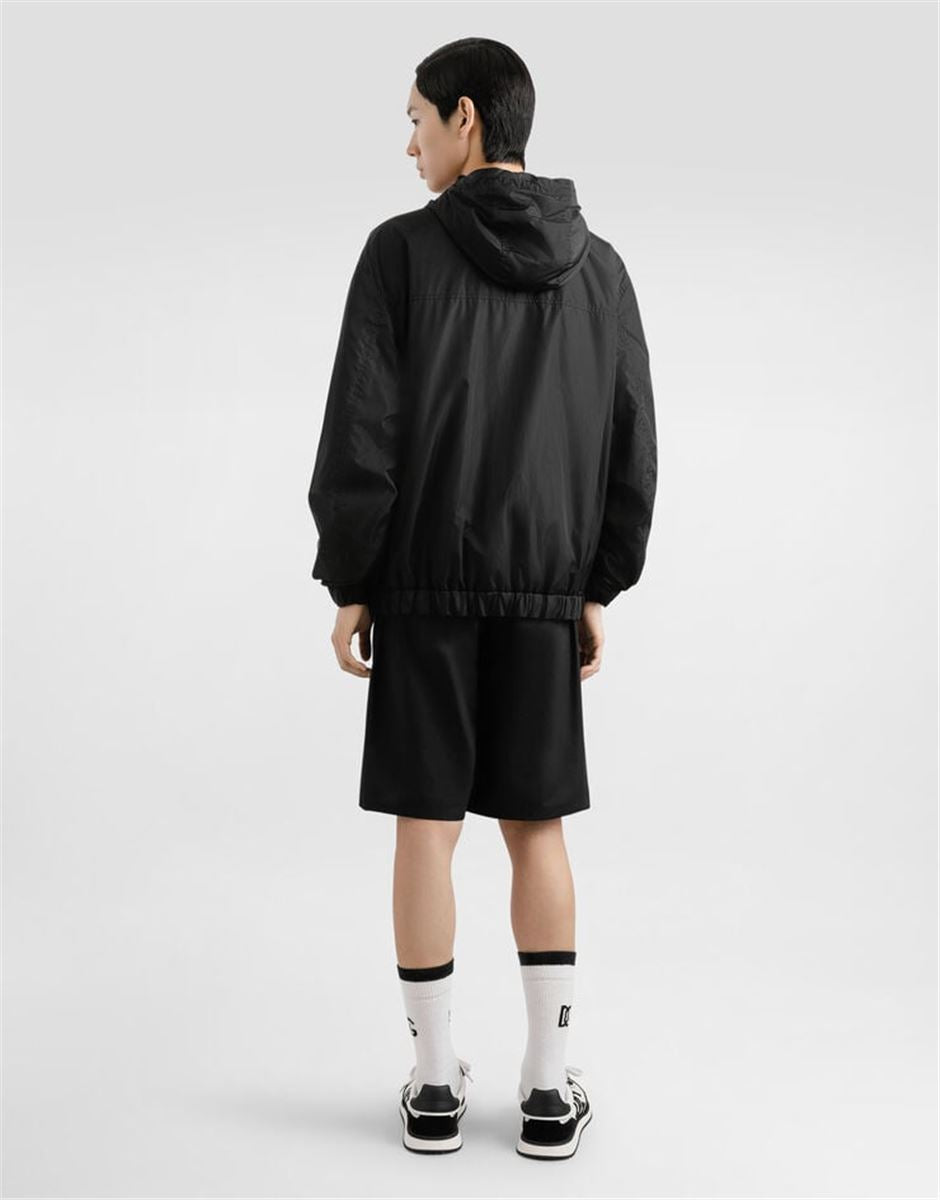 TECHNICAL FABRIC JACKET WITH HOOD AND TAG