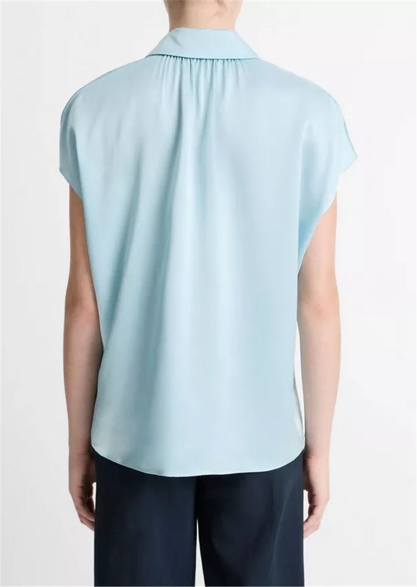 SILK CAP-SLEEVE RUCHED-BACK BLOUSE