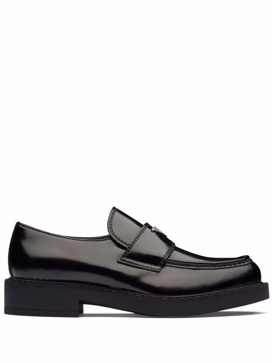 CHOCOLATE BRUSHED LEATHER LOAFERS PRADA