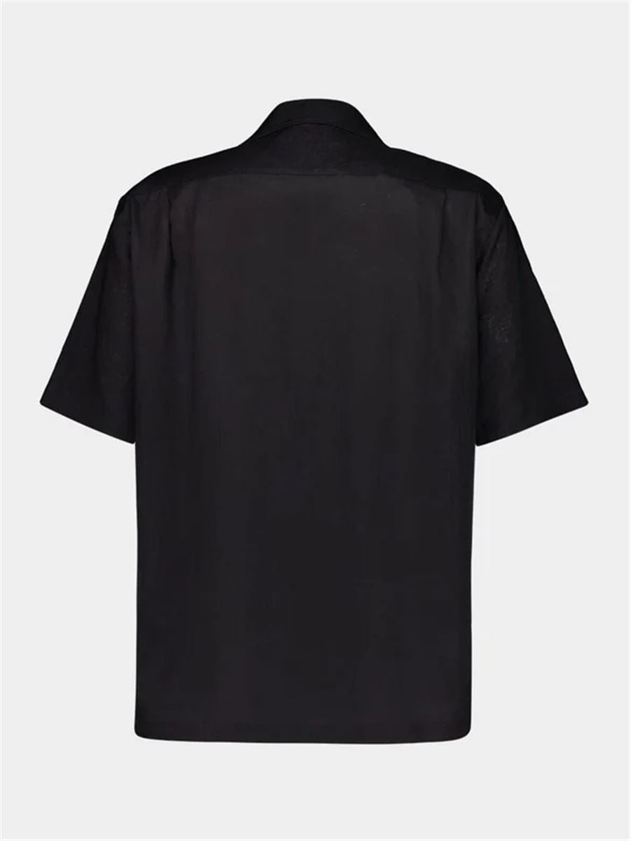 BLACK LINEN SHORT SLEEVE BUTTON-UP SHIRT