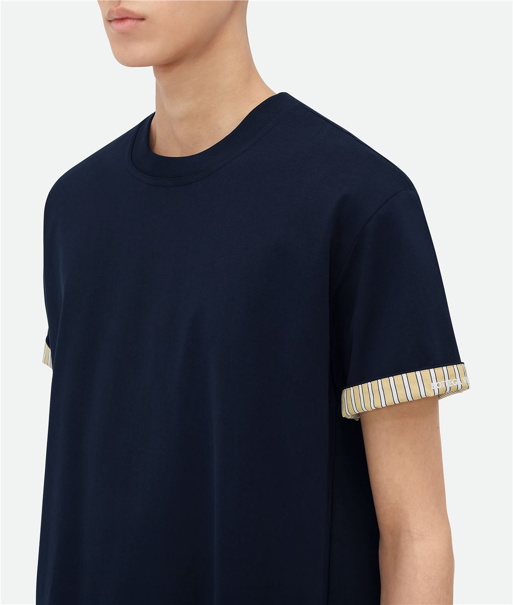 DOUBLE LAYER STRIPED COTTON T-SHIRT BOTTEGA VENETA