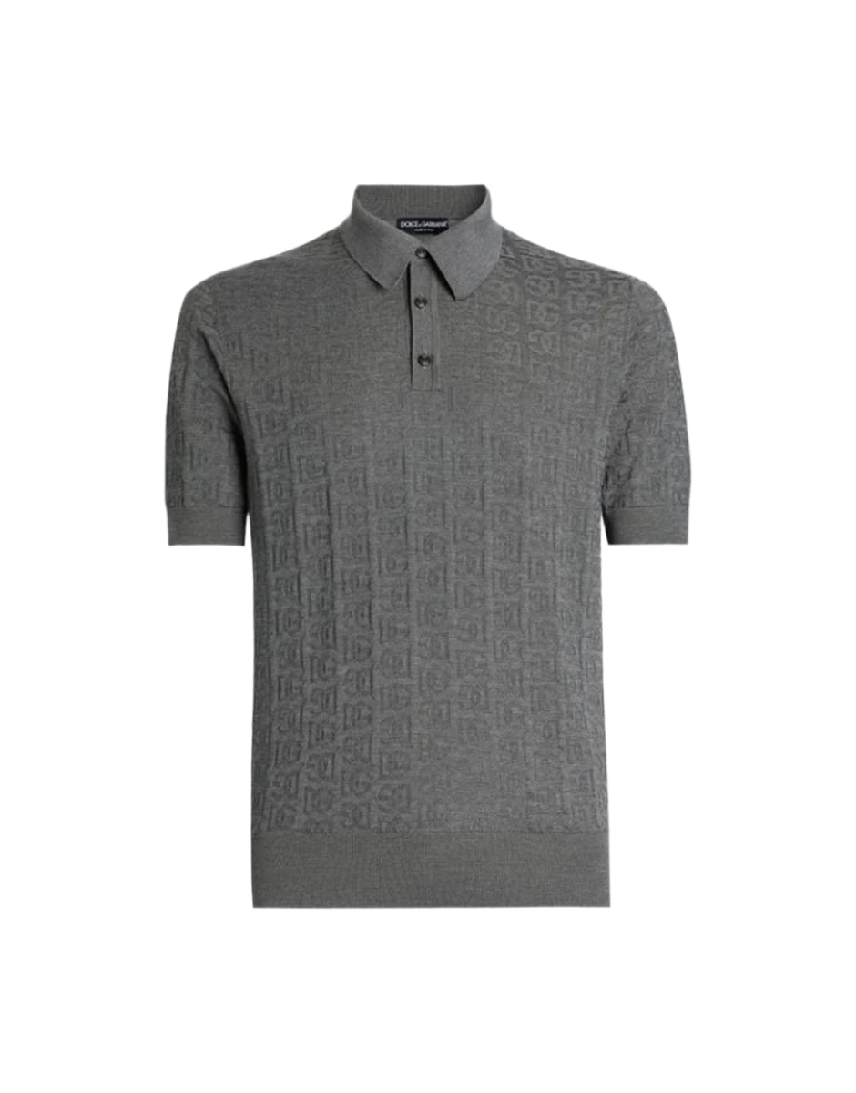 SILK POLO-SHIRT WITH ALL-OVER DG LOGO EMBROIDERY