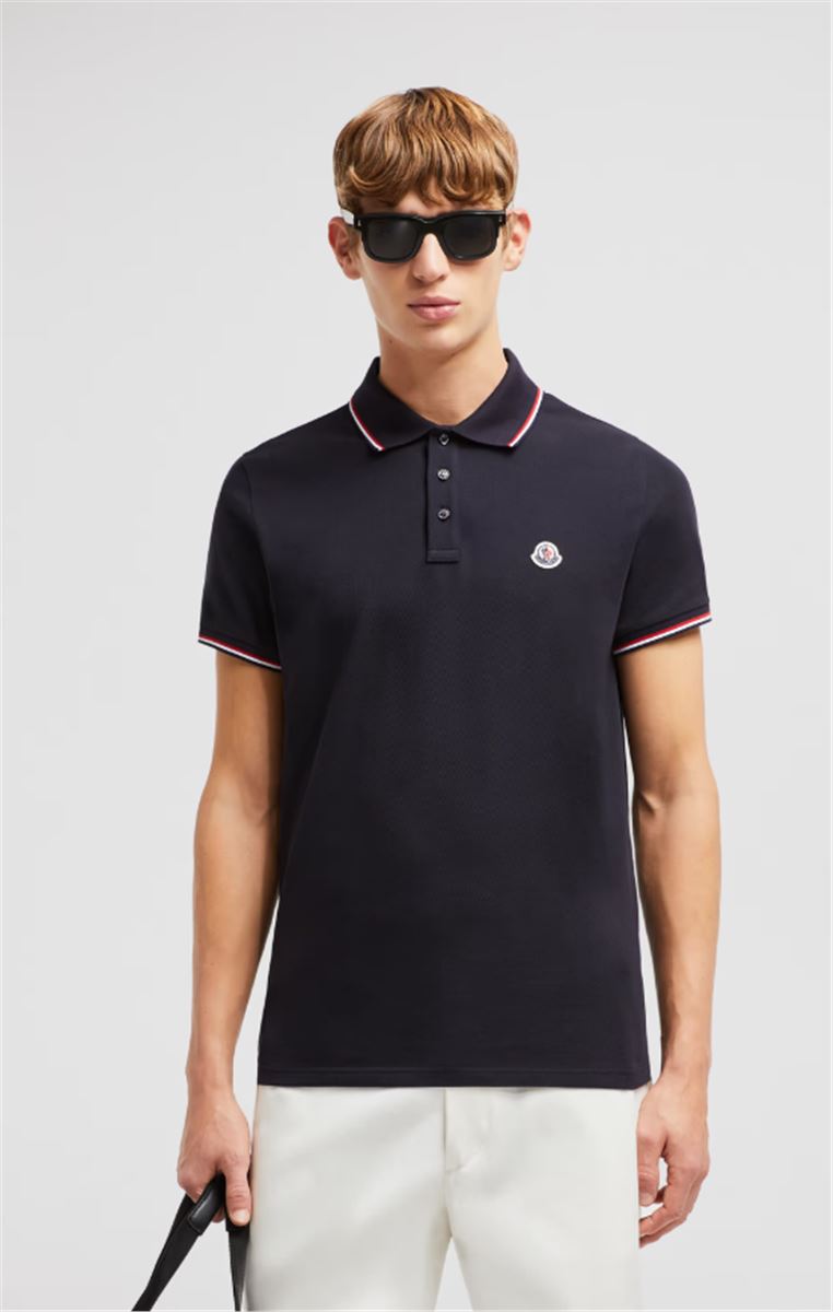 TRICOLOR-TRIMMED COTTON PIQUET POLO SHIRT