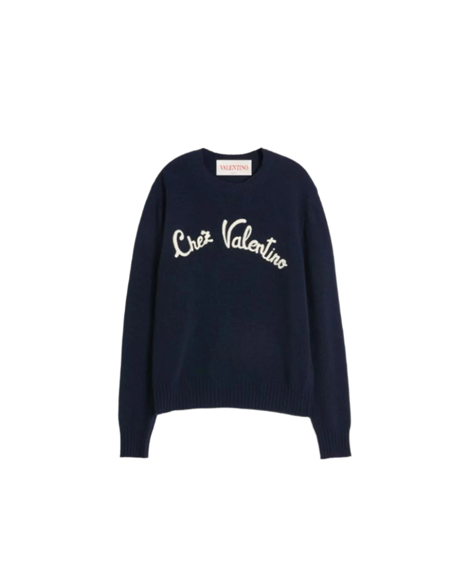 WOOL CREWNECK JUMPER WITH CHEZ VALENTINO EMBROIDERY