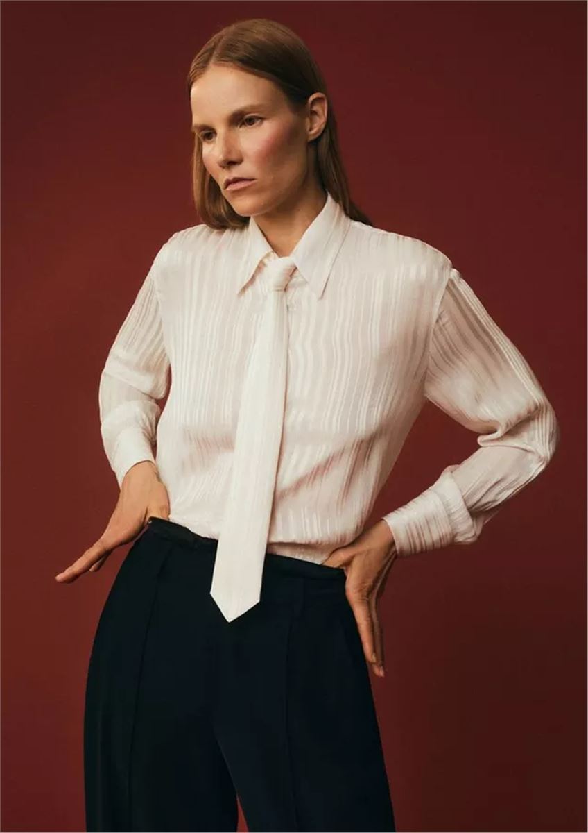 SHEER-STRIPE PINTUCK BLOUSE