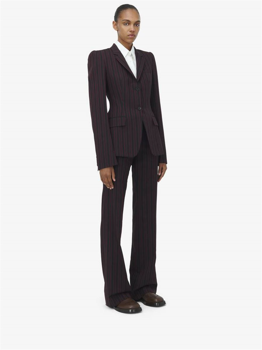 WOMEN'S PINSTRIPE SINGLE-BREASTED JACKET IN BLACK BURGUNDY