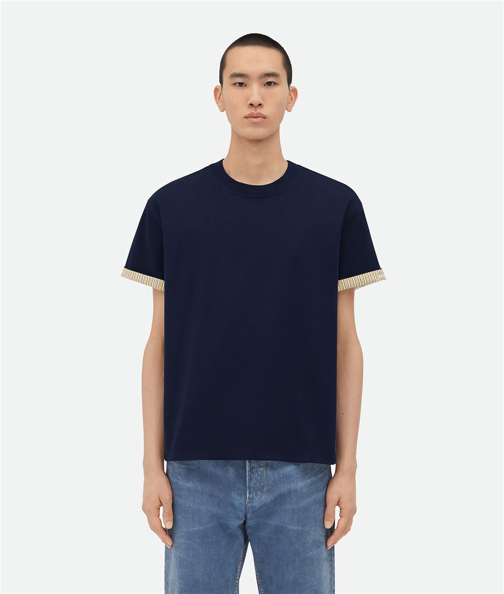 DOUBLE LAYER STRIPED COTTON T-SHIRT BOTTEGA VENETA