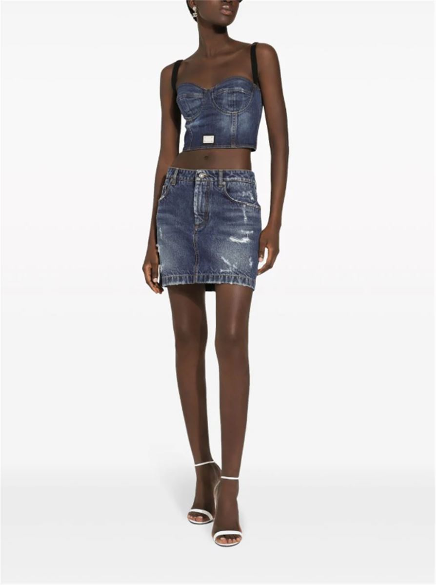 DISTRESSED-FINISH DENIM MINISKIRT