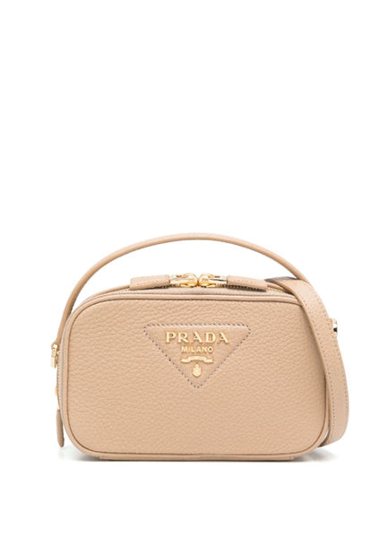 Prada triangle logo leather tote sale